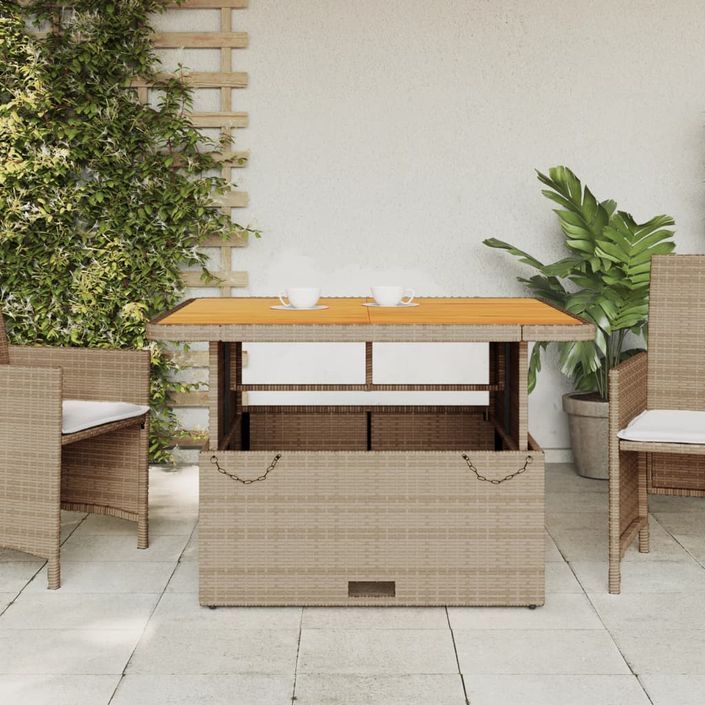 Table de jardin beige 110x110x71 cm résine tressée bois acacia - Photo n°3