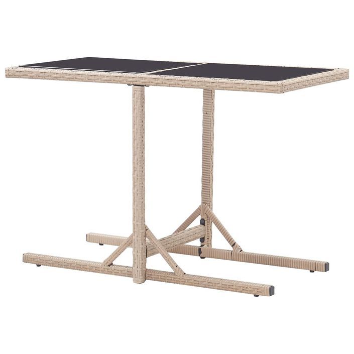 Table de jardin Beige 110x53x72 cm Verre et résine tressée - Photo n°4