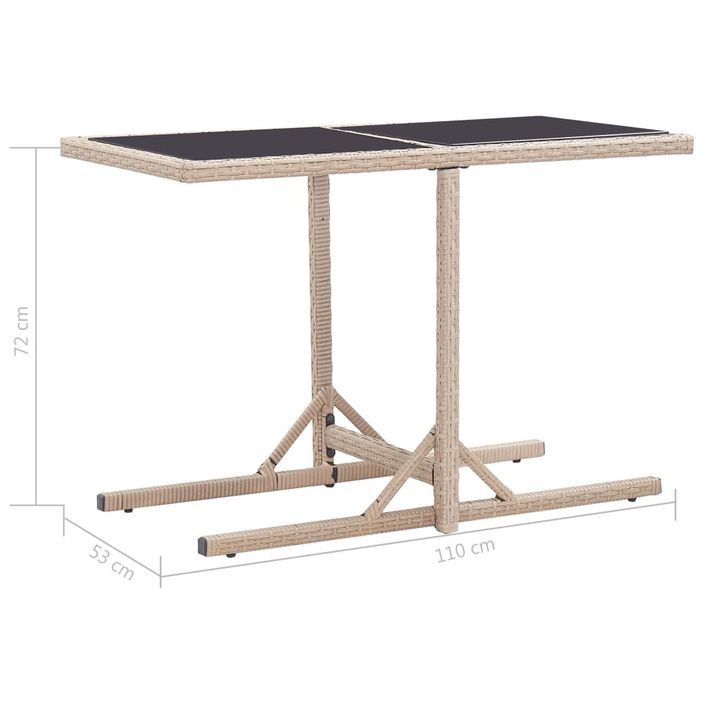 Table de jardin Beige 110x53x72 cm Verre et résine tressée - Photo n°6