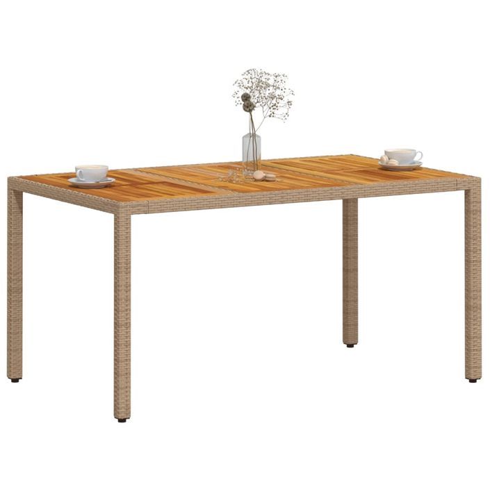 Table de jardin beige 150x90x75 cm résine tressée bois d'acacia - Photo n°4