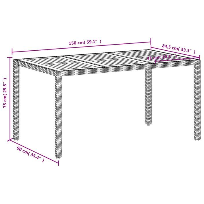 Table de jardin beige 150x90x75 cm résine tressée bois d'acacia - Photo n°11