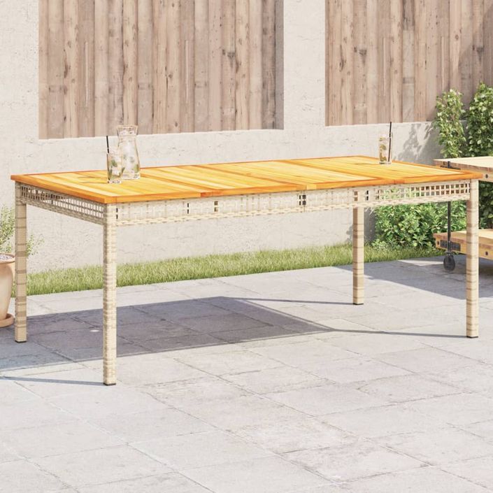 Table de jardin beige 180x90x75 cm résine tressée et acacia - Photo n°2
