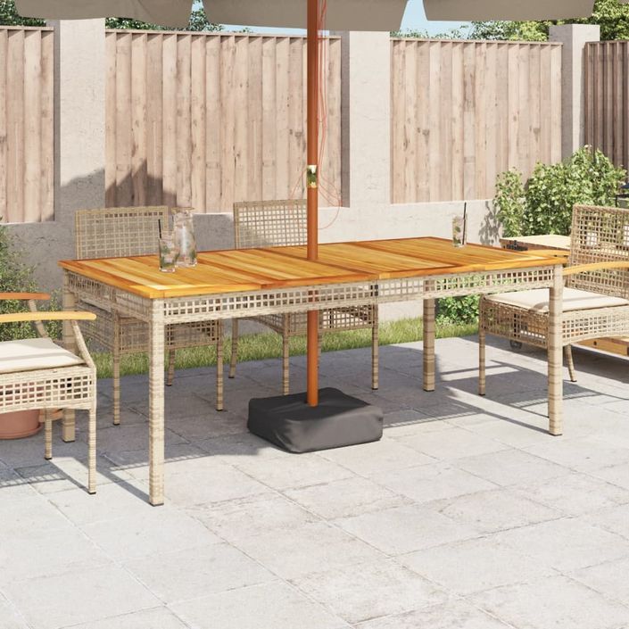Table de jardin beige 180x90x75 cm résine tressée et acacia - Photo n°3