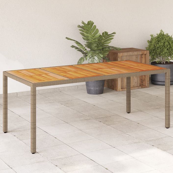 Table de jardin beige 190x90x75 cm résine tressée bois d'acacia - Photo n°2