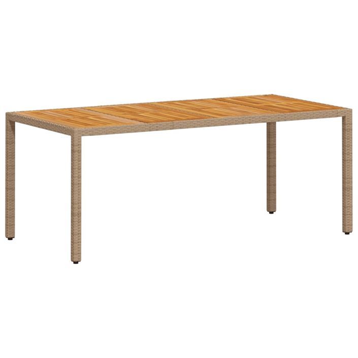 Table de jardin beige 190x90x75 cm résine tressée bois d'acacia - Photo n°1