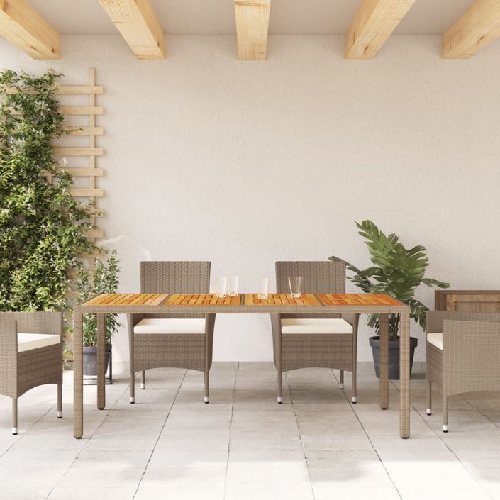 Table de jardin beige 190x90x75 cm résine tressée bois d'acacia - Photo n°3