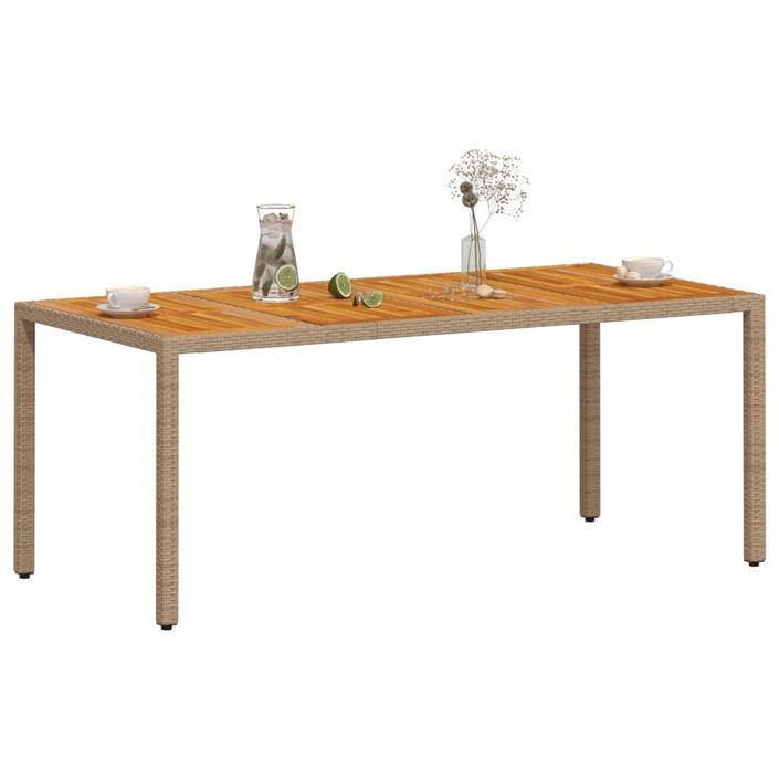 Table de jardin beige 190x90x75 cm résine tressée bois d'acacia - Photo n°4