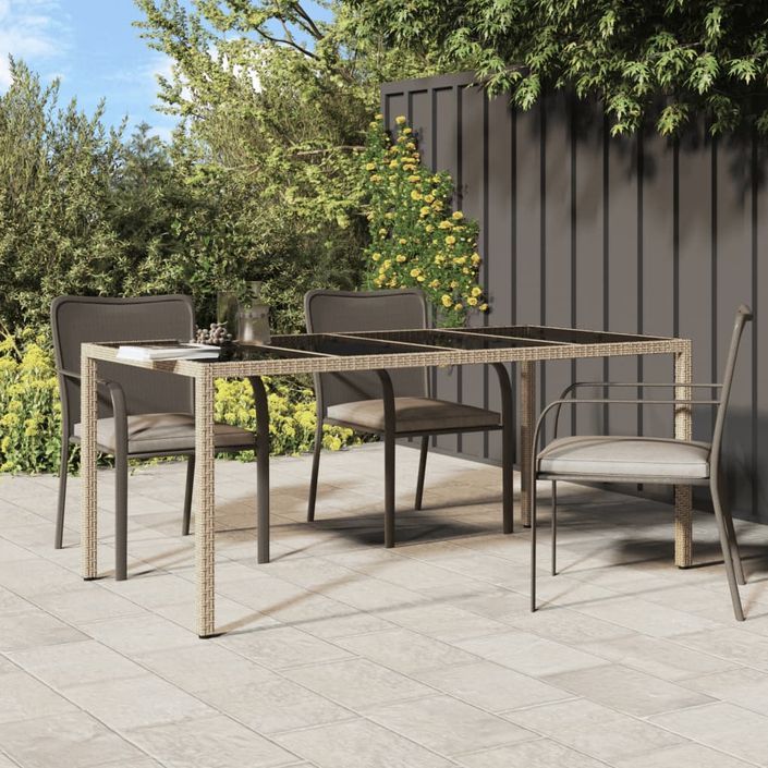 Table de jardin Beige 190x90x75 cm Verre trempé/résine tressée - Photo n°1