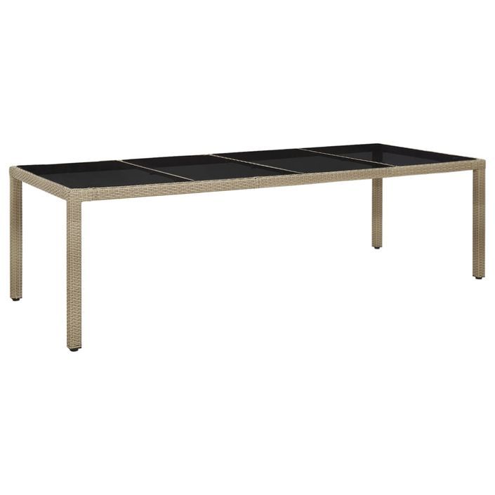 Table de jardin Beige 250x100x75 cm Verre trempé et poly rotin - Photo n°1