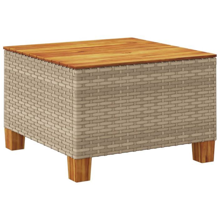 Table de jardin beige 55x55x36 cm résine tressée et bois acacia - Photo n°6