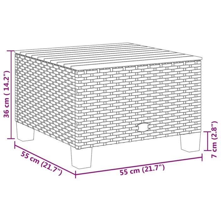 Table de jardin beige 55x55x36 cm résine tressée et bois acacia - Photo n°8