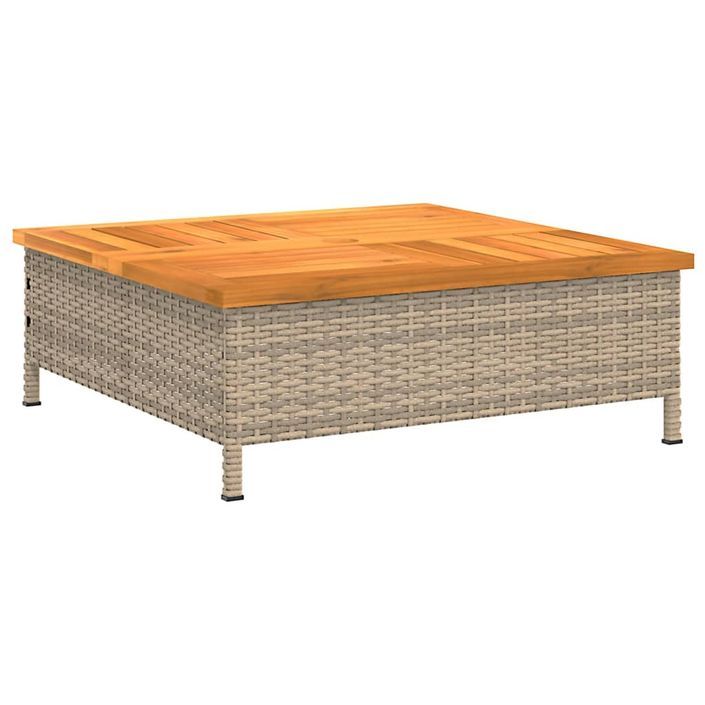 Table de jardin beige 70x70x25 cm résine tressée et bois acacia - Photo n°1