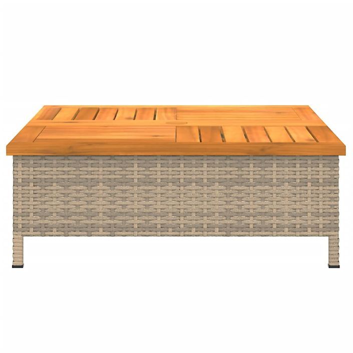 Table de jardin beige 70x70x25 cm résine tressée et bois acacia - Photo n°5