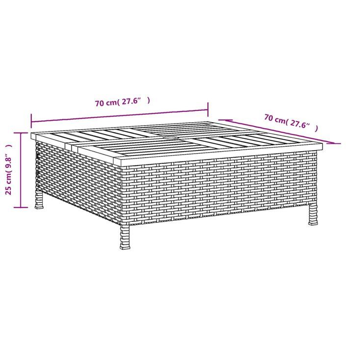 Table de jardin beige 70x70x25 cm résine tressée et bois acacia - Photo n°10