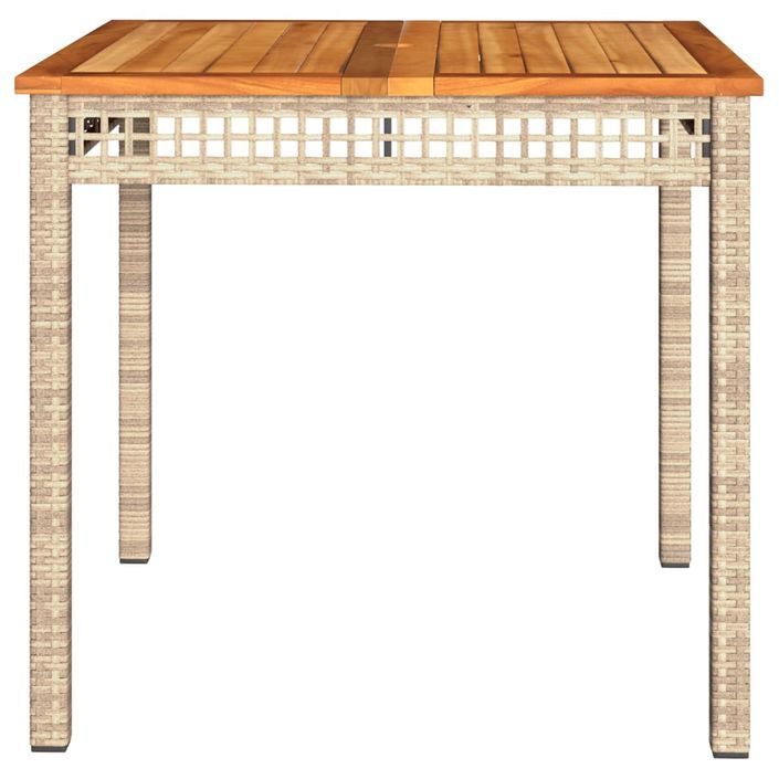 Table de jardin beige 80x80x75 cm résine tressée et bois acacia - Photo n°5