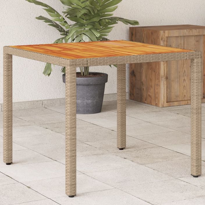 Table de jardin beige 90x90x75 cm résine tressée et bois acacia - Photo n°2