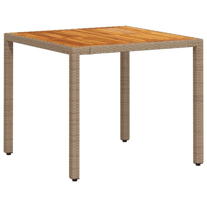 Table de jardin beige 90x90x75 cm résine tressée et bois acacia - Photo n°1