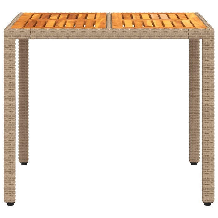 Table de jardin beige 90x90x75 cm résine tressée et bois acacia - Photo n°5