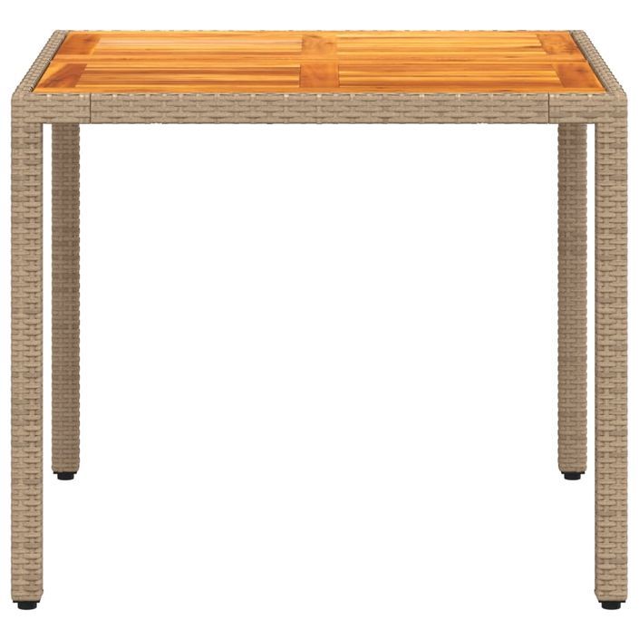 Table de jardin beige 90x90x75 cm résine tressée et bois acacia - Photo n°6