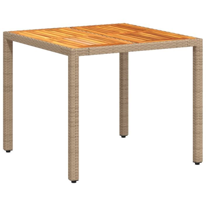 Table de jardin beige 90x90x75 cm résine tressée et bois acacia - Photo n°7