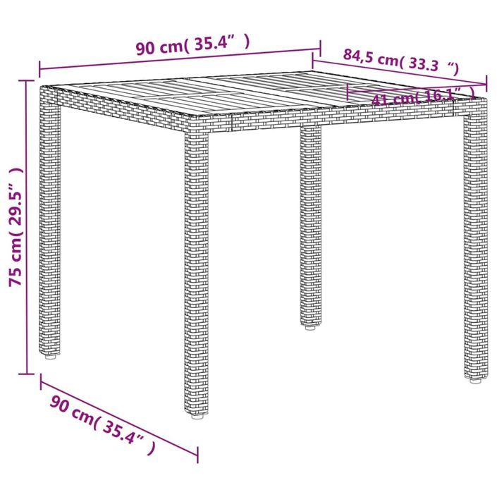 Table de jardin beige 90x90x75 cm résine tressée et bois acacia - Photo n°11