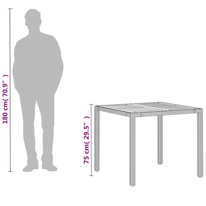 Table de jardin beige 90x90x75 cm résine tressée et bois acacia - Photo n°12