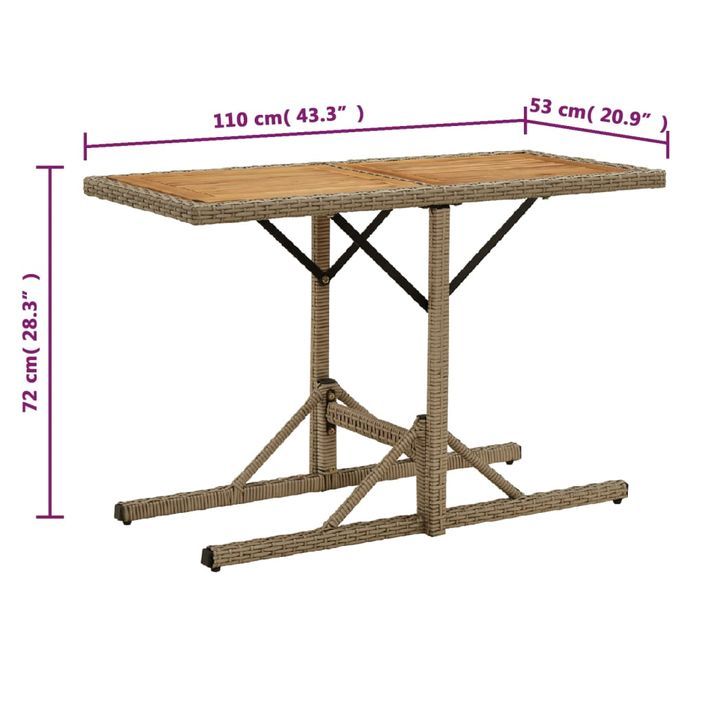 Table de jardin Beige Bois massif d'acacia et poly rotin - Photo n°6