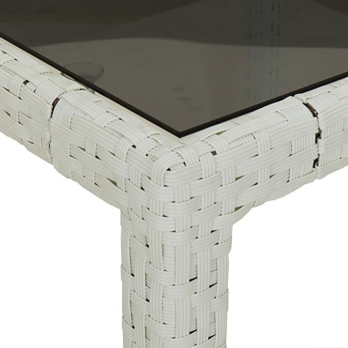 Table de jardin Blanc 190x90x75 cm Verre trempé/résine tressée - Photo n°5