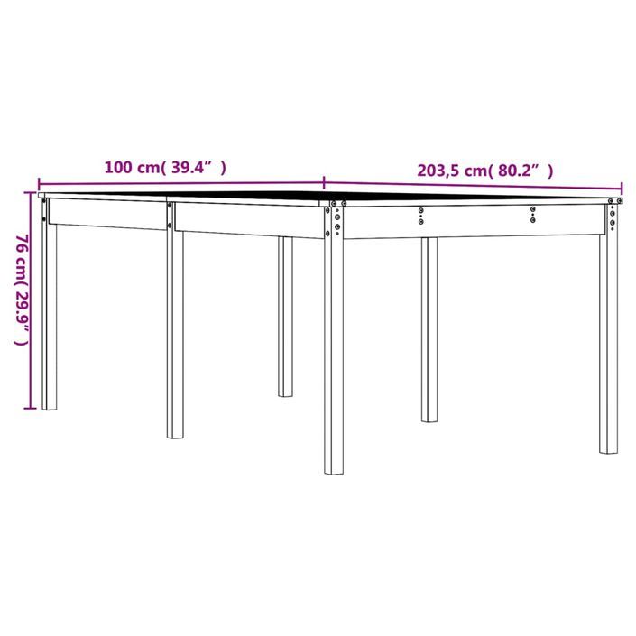 Table de jardin blanc 203,5x100x76 cm bois massif de pin - Photo n°8