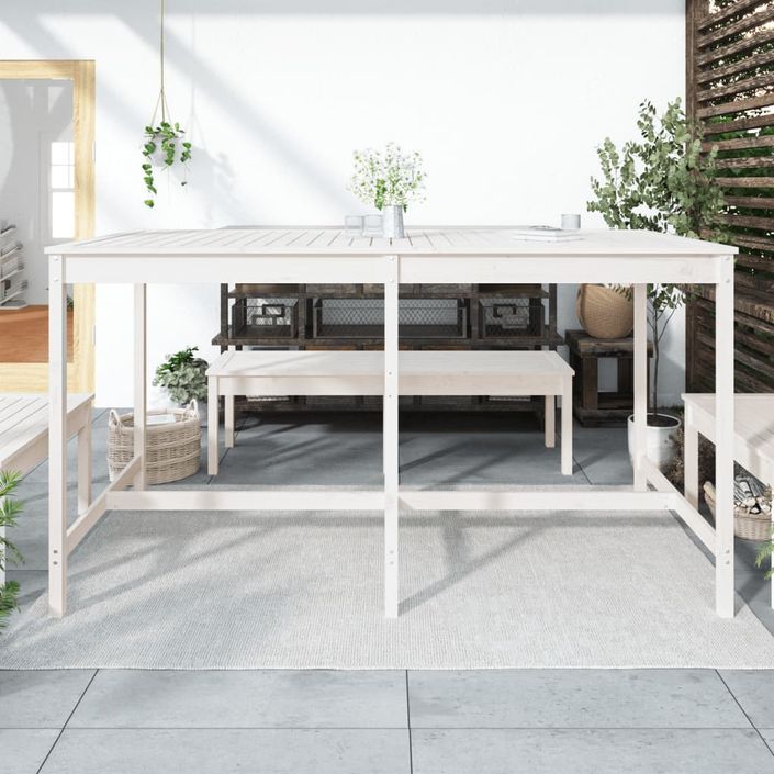 Table de jardin blanc 203,5x90x110 cm bois massif de pin - Photo n°3