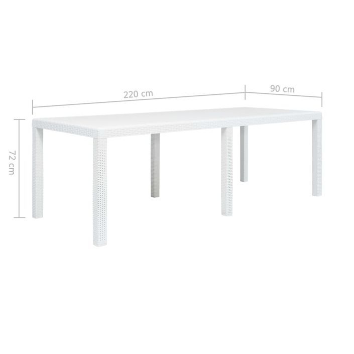 Table de jardin Blanc 220x90x72 cm Plastique Aspect de rotin - Photo n°5