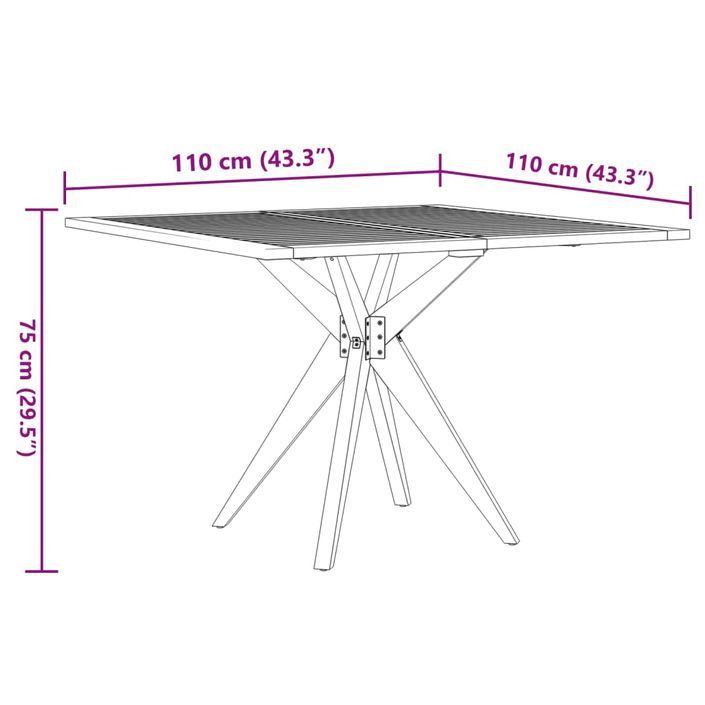 Table de jardin carrée 110x110x75 cm bois d'acacia solide - Photo n°8