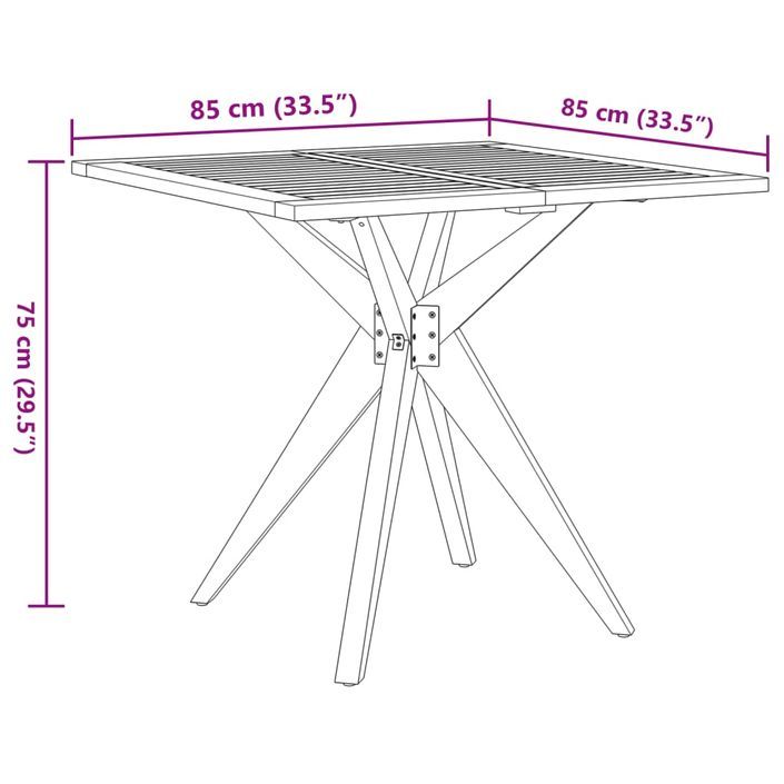 Table de jardin carrée 85x85x75 cm bois d'acacia solide - Photo n°8