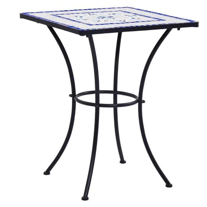 Table de jardin carrée céramique bleu et métal noir Keani - Photo n°1