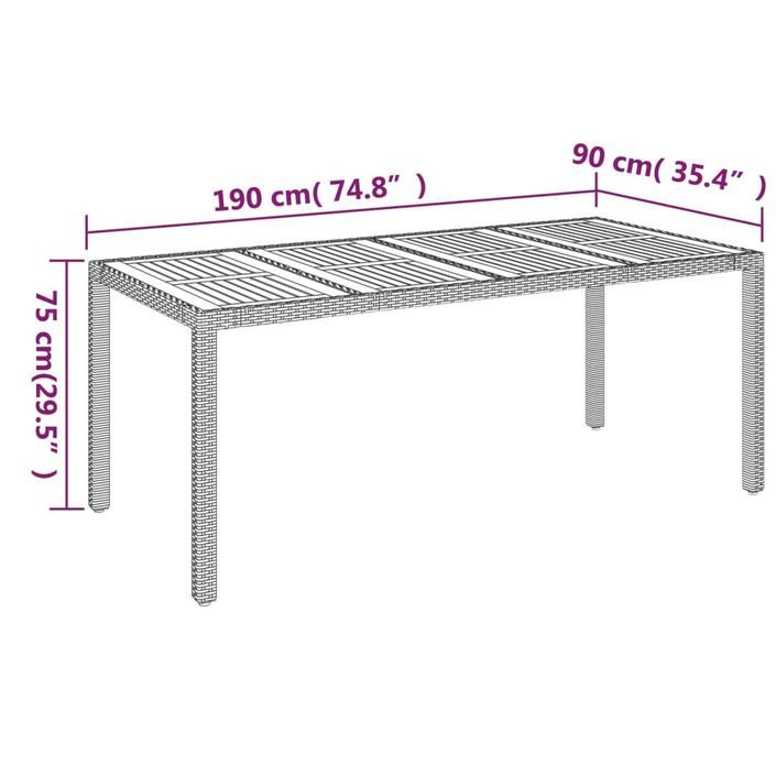 Table de jardin dessus en bois Gris 190x90x75 cm Résine tressée - Photo n°7