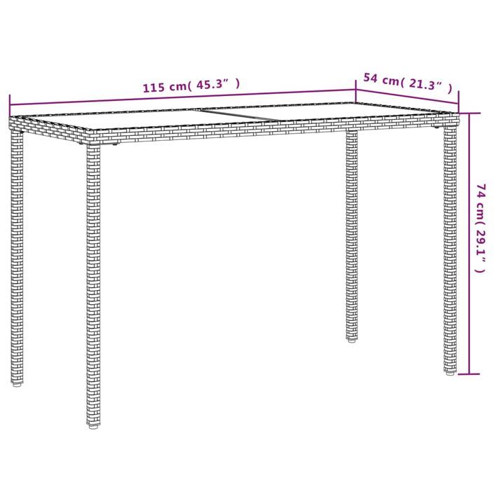 Table de jardin dessus en verre beige 115x54x74 cm poly rotin - Photo n°10