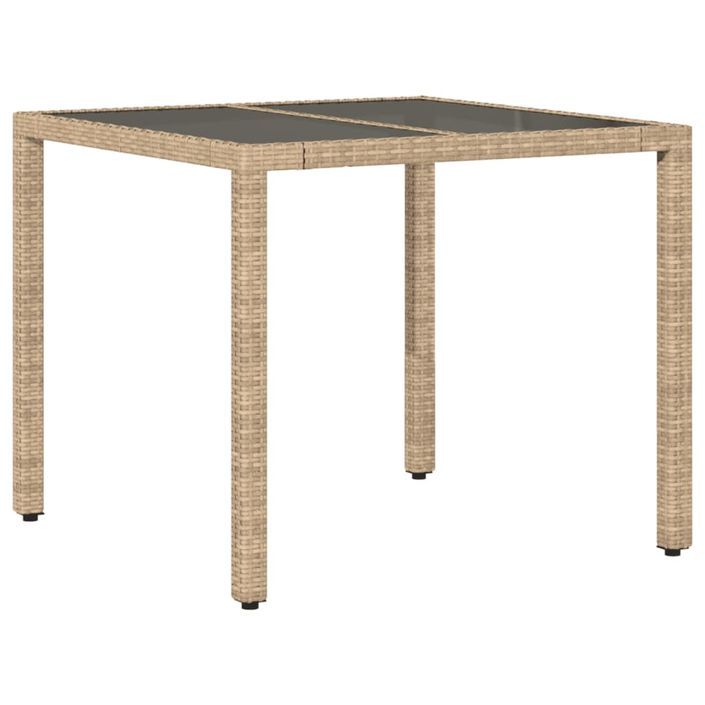 Table de jardin dessus en verre beige 90x90x75cm résine tressée - Photo n°1