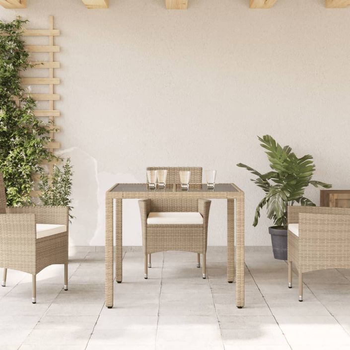 Table de jardin dessus en verre beige 90x90x75cm résine tressée - Photo n°3