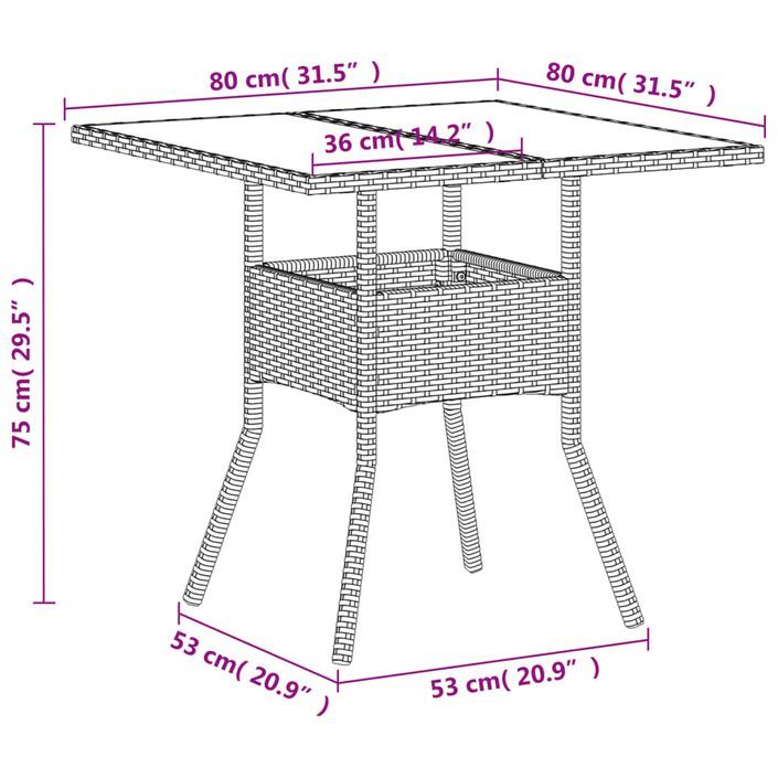 Table de jardin dessus en verre blanc 80x80x75cm résine tressée - Photo n°11