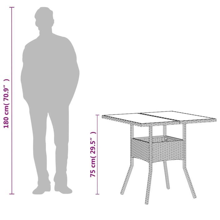 Table de jardin dessus en verre blanc 80x80x75cm résine tressée - Photo n°12