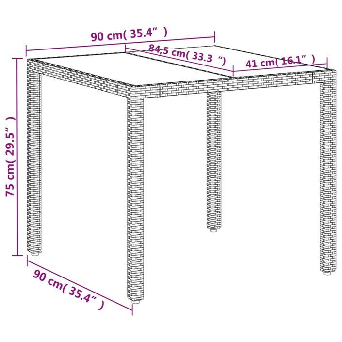 Table de jardin dessus en verre blanc 90x90x75cm résine tressée - Photo n°11