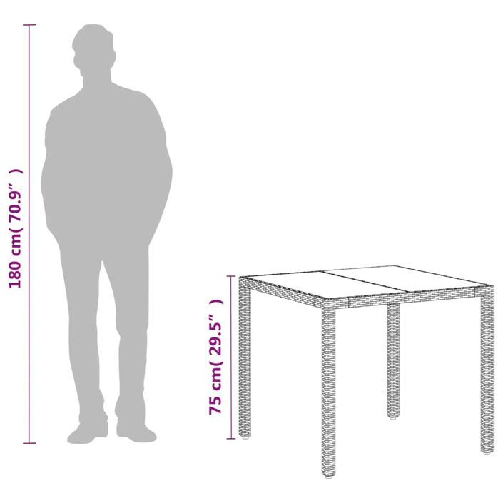 Table de jardin dessus en verre blanc 90x90x75cm résine tressée - Photo n°12