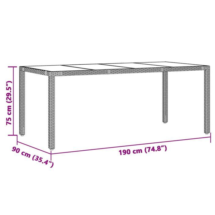 Table de jardin dessus en verre Gris 190x90x75cm Résine tressée - Photo n°11