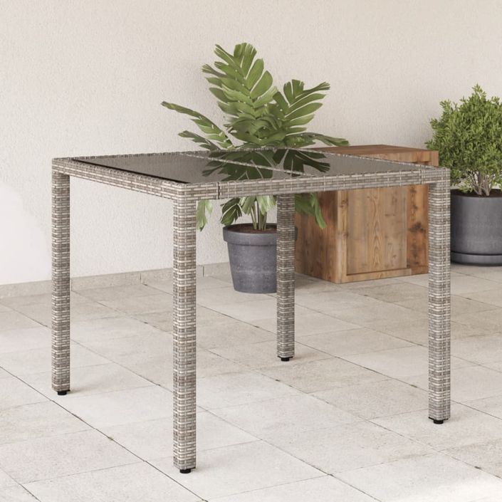 Table de jardin dessus en verre Gris 90x90x75 cm Résine tressée - Photo n°2