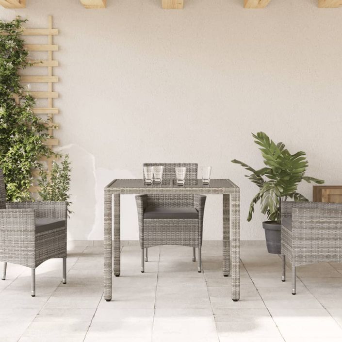 Table de jardin dessus en verre Gris 90x90x75 cm Résine tressée - Photo n°3