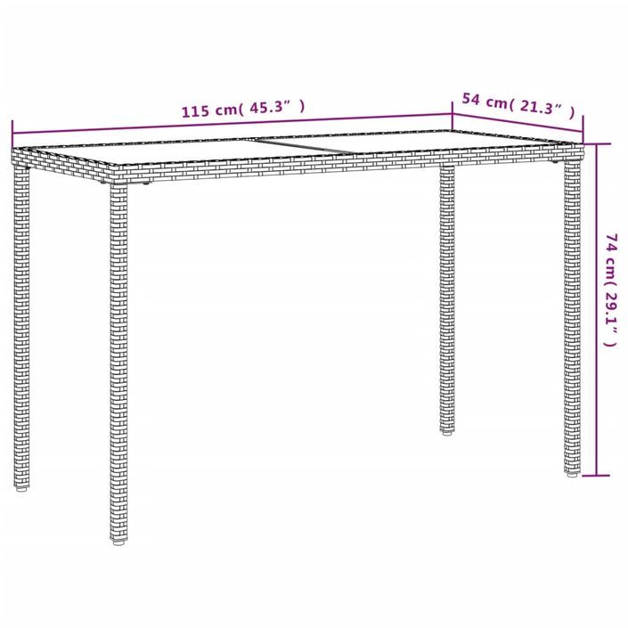 Table de jardin dessus en verre gris clair 115x54x74 cm rotin - Photo n°10