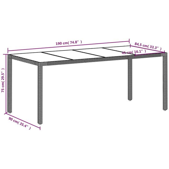 Table de jardin dessus en verre gris clair résine tressée - Photo n°11