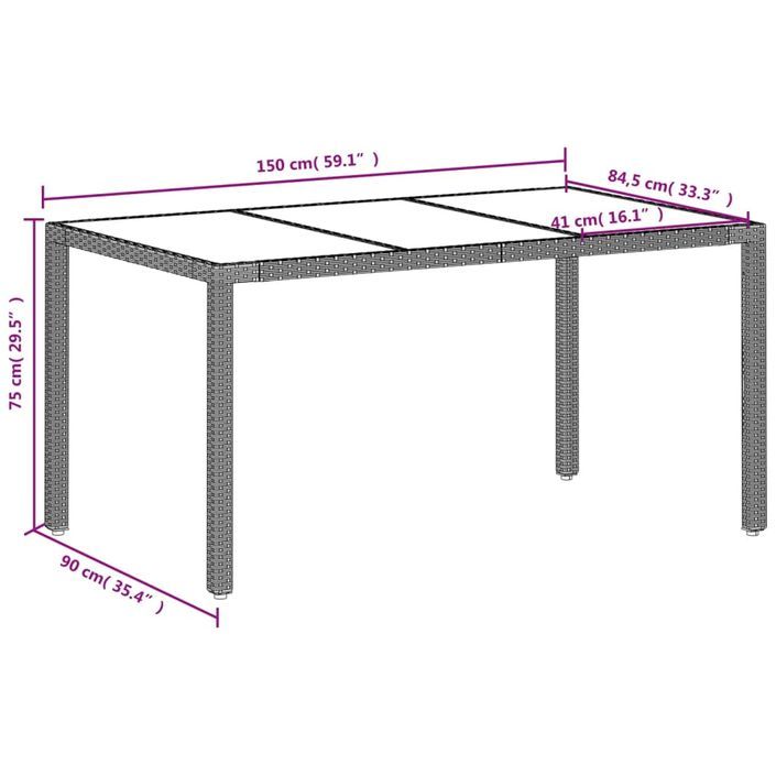 Table de jardin dessus en verre gris clair résine tressée - Photo n°11