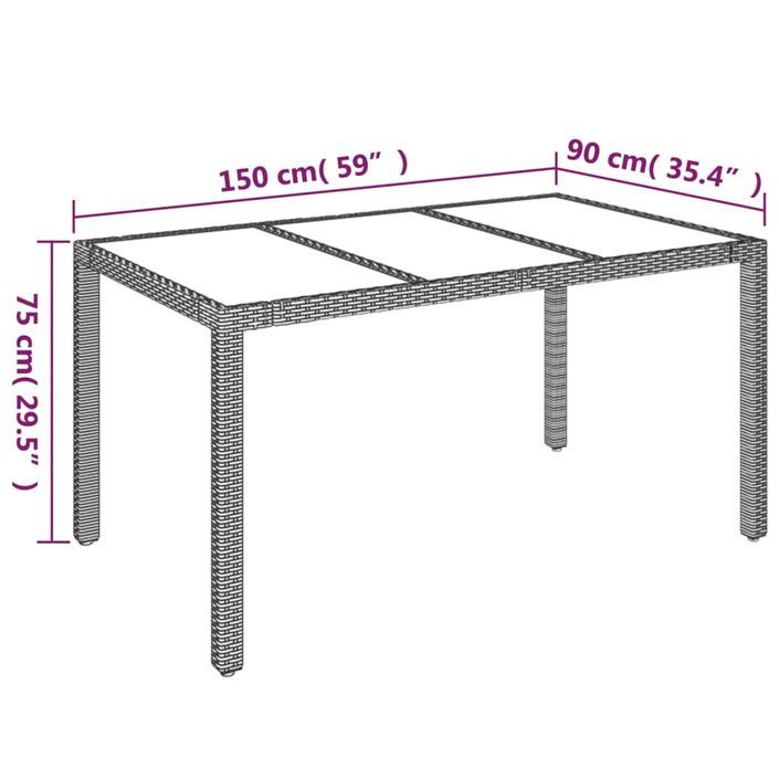 Table de jardin dessus en verre Noir 150x90x75cm Résine tressée - Photo n°7