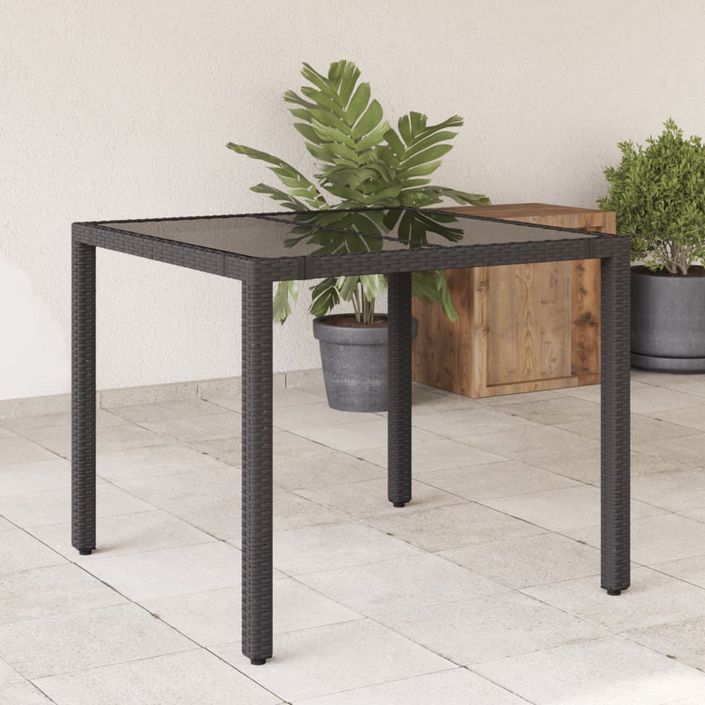 Table de jardin dessus en verre Noir 90x90x75 cm Résine tressée - Photo n°2